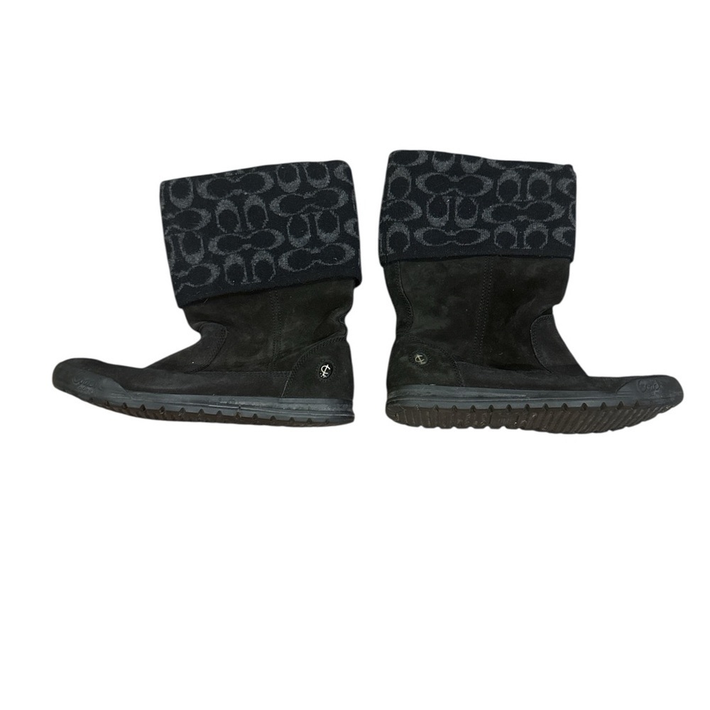Coach Black Fold-Over Boots with Signature Pattern